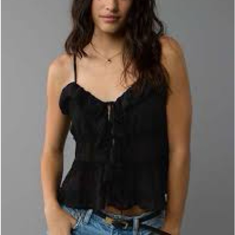 American Eagle Outfitters Black Ruffled Camisole